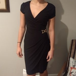 Classic black jersey faux wrap dress